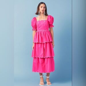 English Factory SCALLOP TIERED DRESS pink sz M nwt